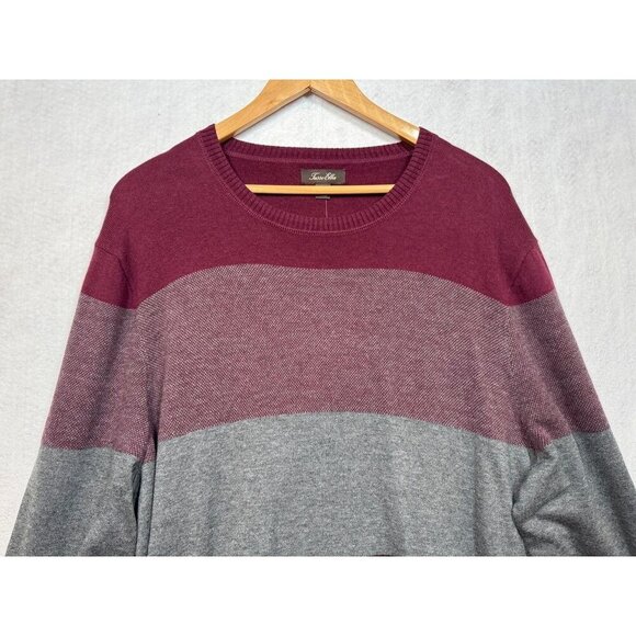 Tasso Elba Crew Neck Sweater Striped Colorblock Red Plum Gray Men's Size XL NWT - Picture 5 of 9